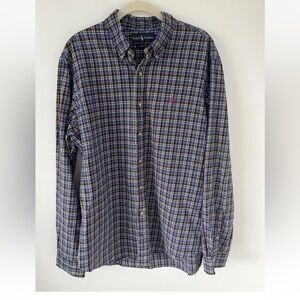 Ralph Lauren Polo Men's Custom Fit Long Sleeve Blue Multicolor Check Shirt L *G4